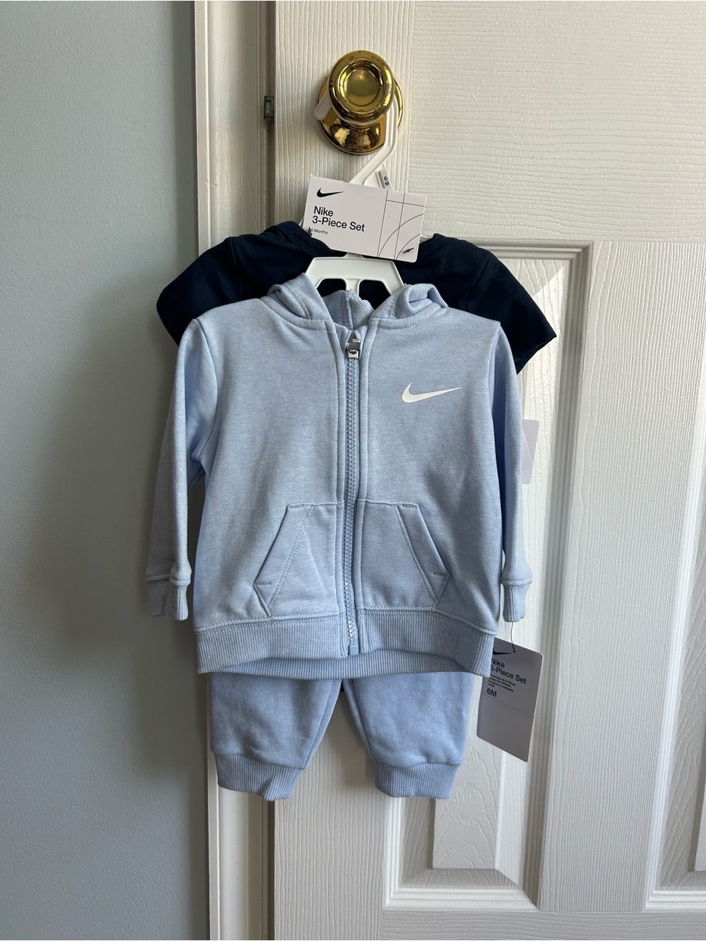 Nike Kids Light Blue Hoodie and Jogger Set with Navy Tee